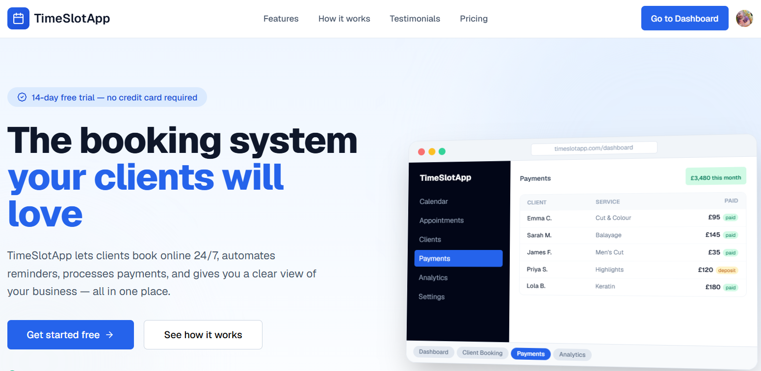 Appointment booking platform project screenshot